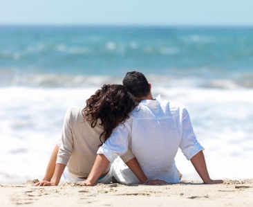 Rear view of a couple sitting on beach